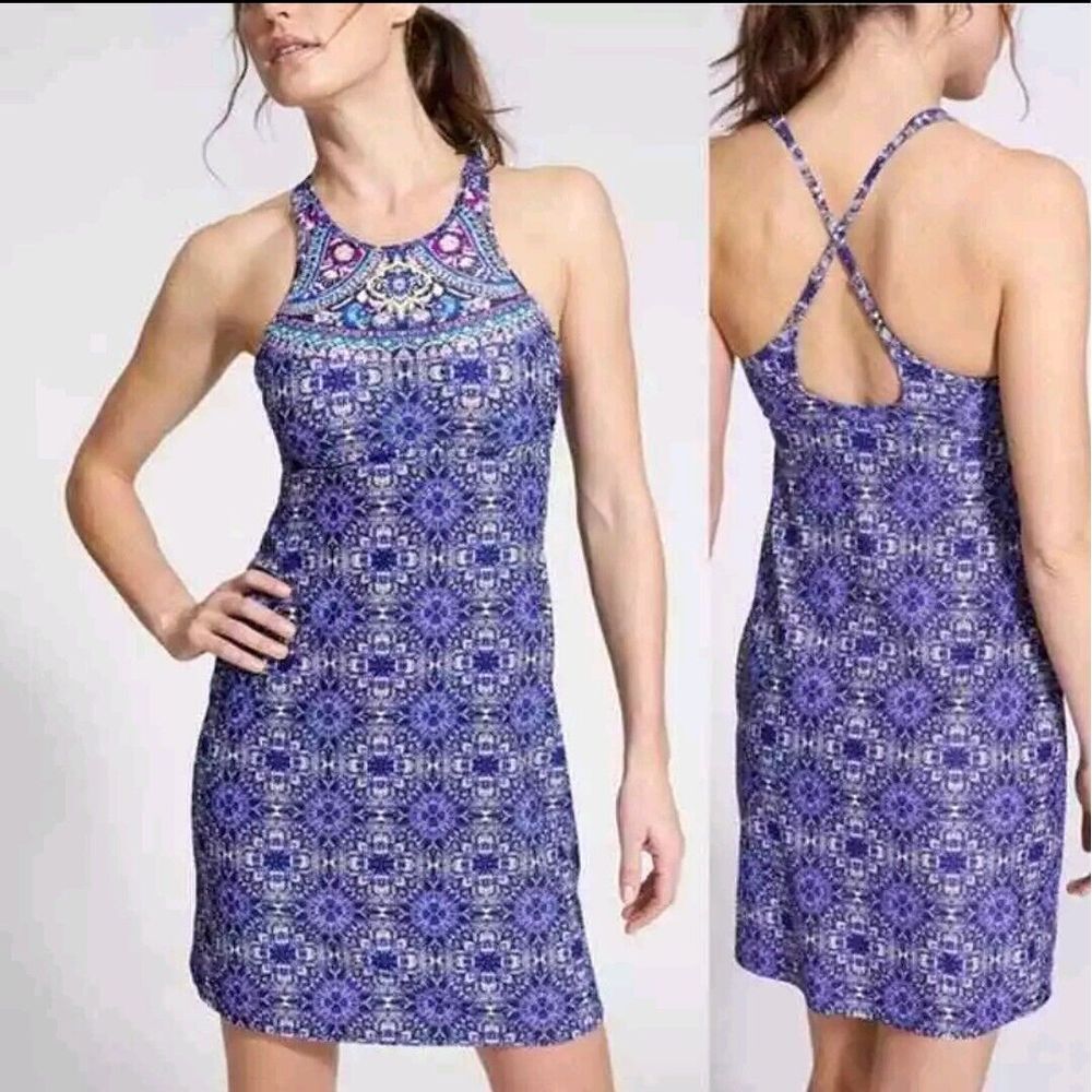 Athleta‎ Sun-Sational Dress Women 36 B/C Purple Geometric Medallion Active Boho
